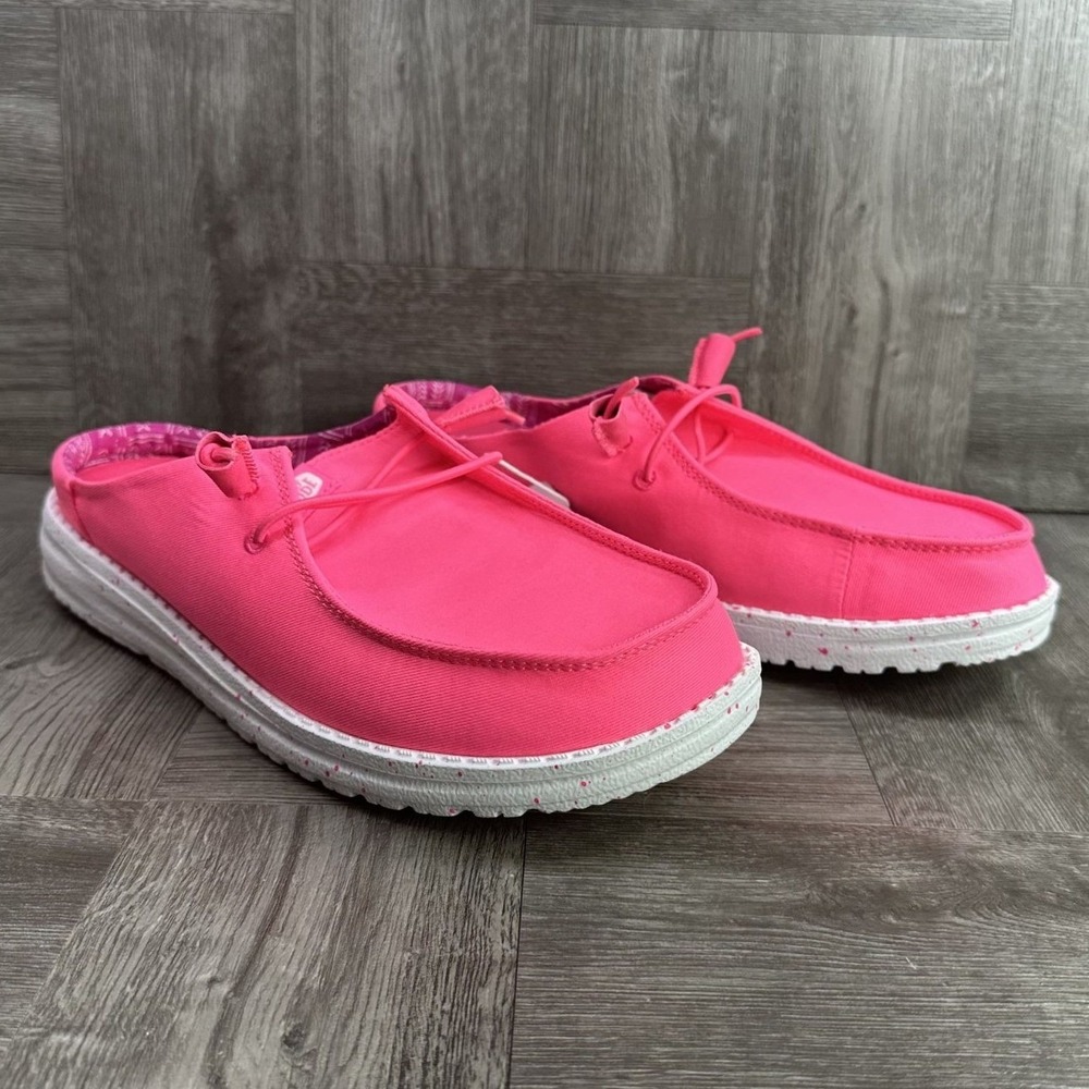 Hey Dude Wendy Mule Womens 8 Neon Pink Slip On Stretch Canvas Casual NEW - Picture 5 of 8
